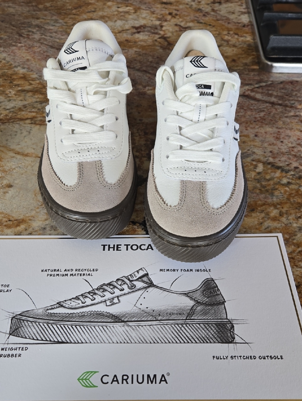 Cariuma White and Light Gray Suede-Canvas Sneakers